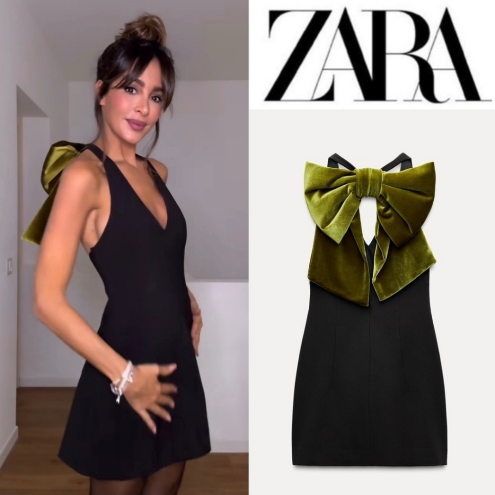 blue halter top prom dress ZARA Black Ruched Cut Out Side Mini Dress (Small) – The Thrifty Hippy main image 1